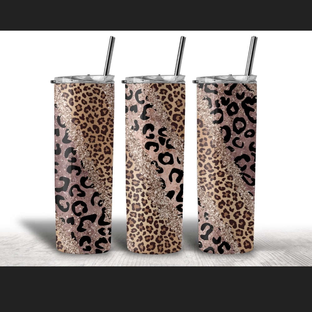 Leopard print tumbler with straw 16oz